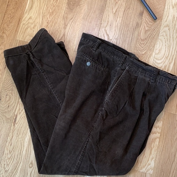 Perry Ellis Brown Pleated Corduroy Pants 36 x 32 - Picture 1 of 9